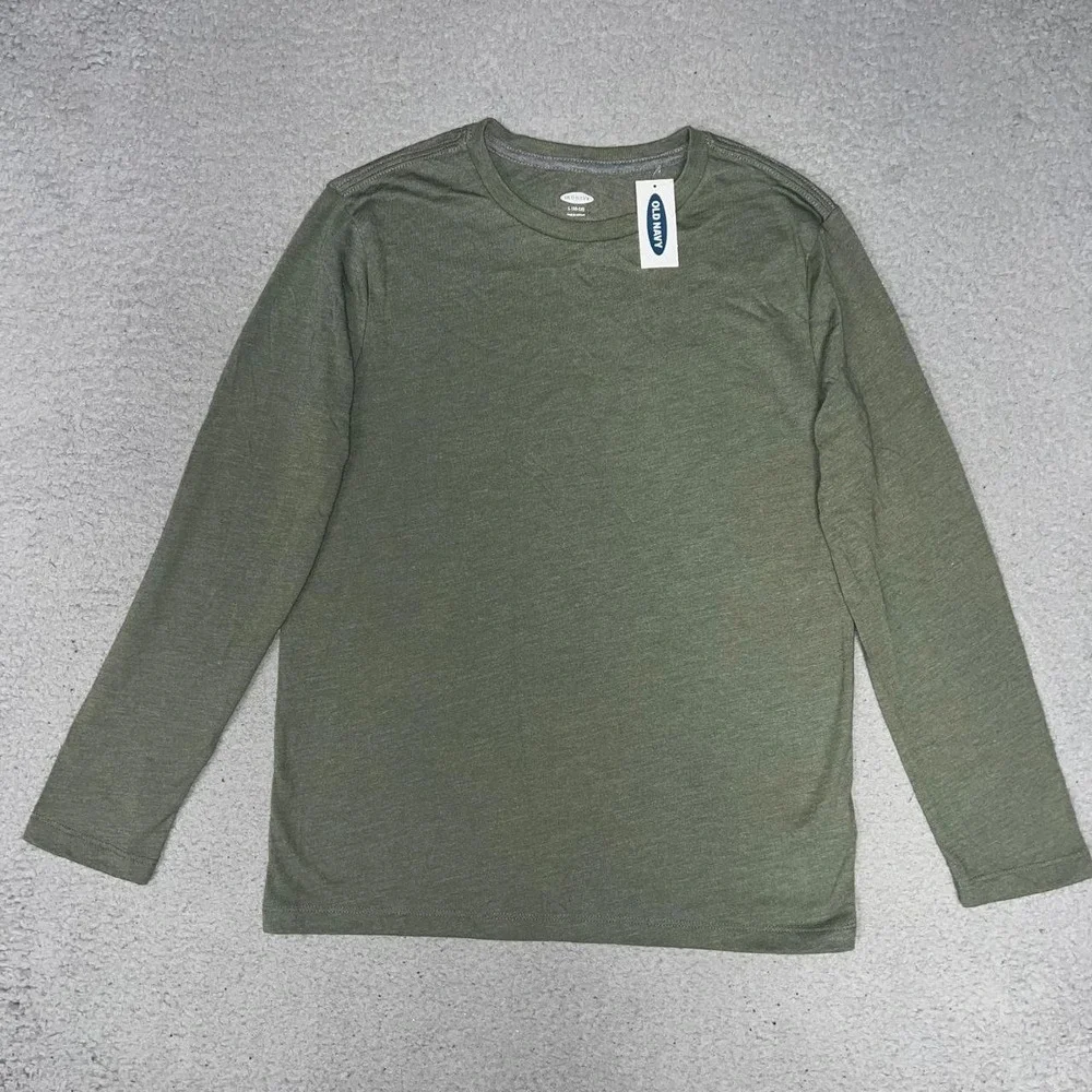NWT Old Navy Shirt Youth Size L (10-12) Olive Heather Long Sleeve Crew Neck Tee